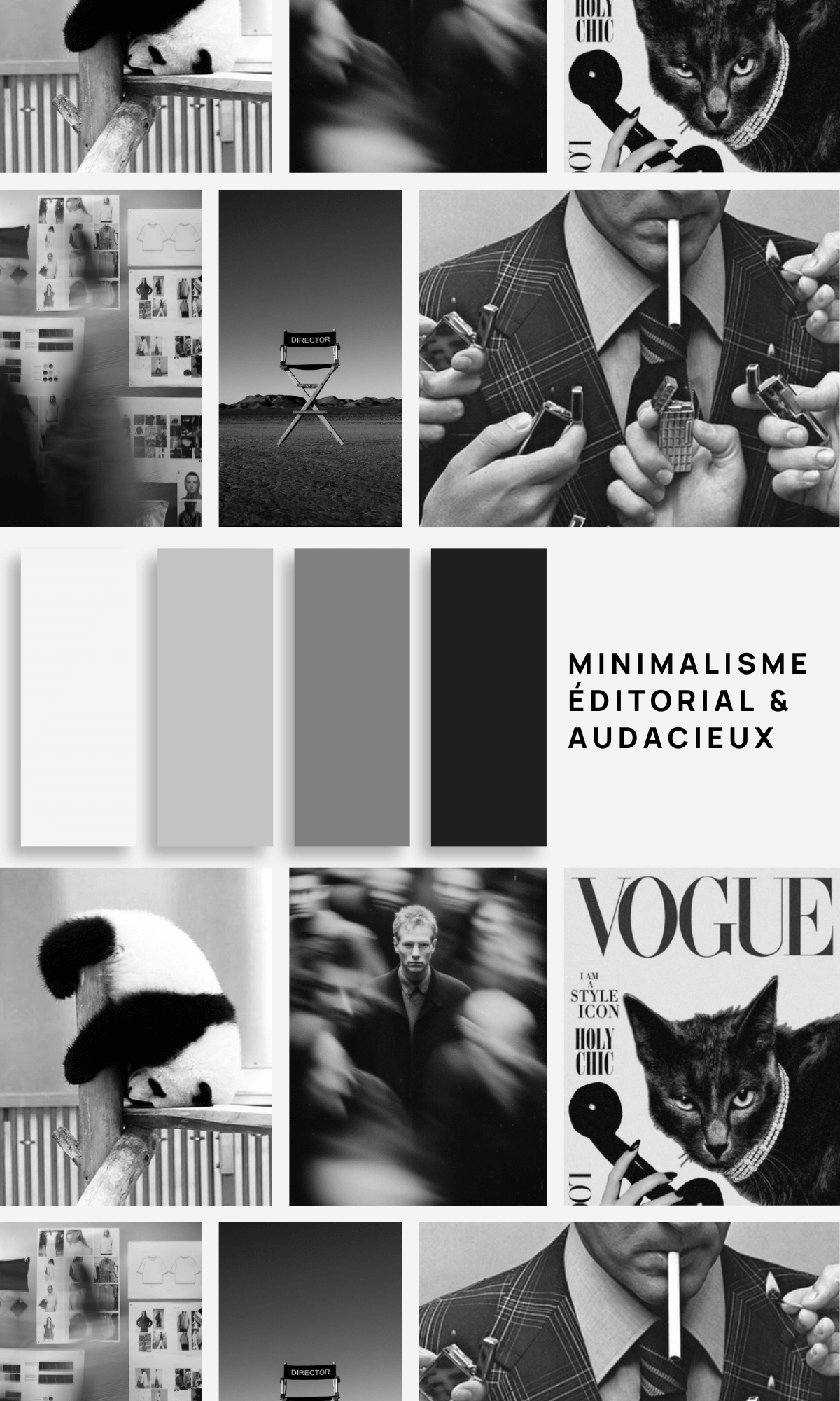 Mockup représentant un moodboard sur lequel on peut voir la palette de couleur de Heibai Studio.